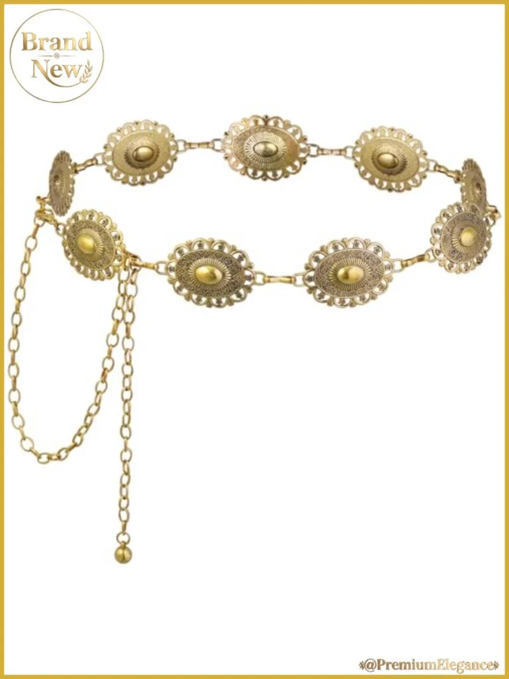 Western Oval Concho Chain Belt Adjustable Metal Waist Belt for Dresses Jeans